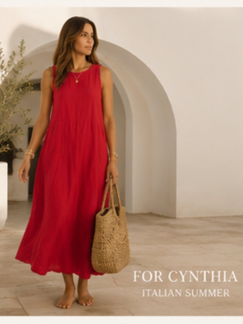 Linen Resort Maxi Dress Red Coastal Italian Resort Summer Vacation Large